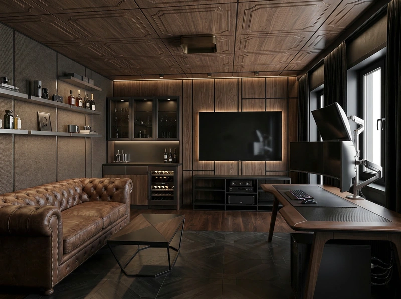 Дизайн гостиной в стиле Блэктэк — фото интерьера от нейросети RoomGPT