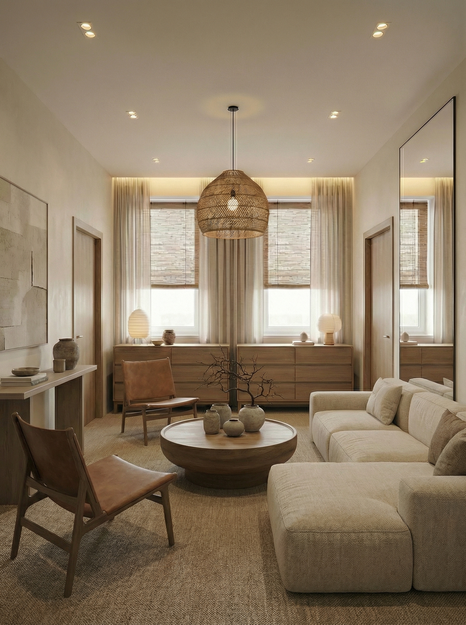 Дизайн гостиной в стиле Japandi — фото интерьера от нейросети RoomGPT