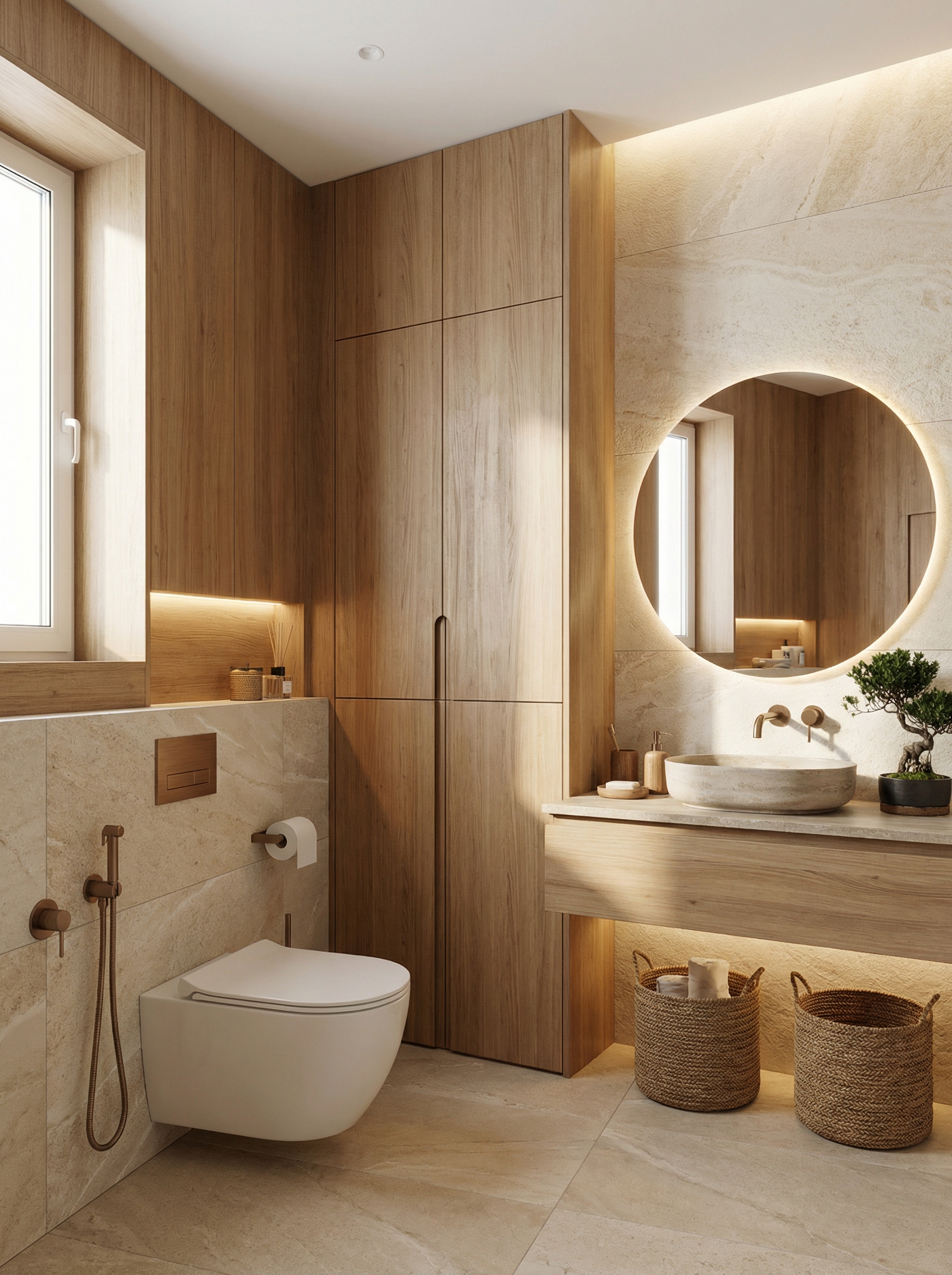 Дизайн ванной в стиле Japandi — фото интерьера от нейросети RoomGPT