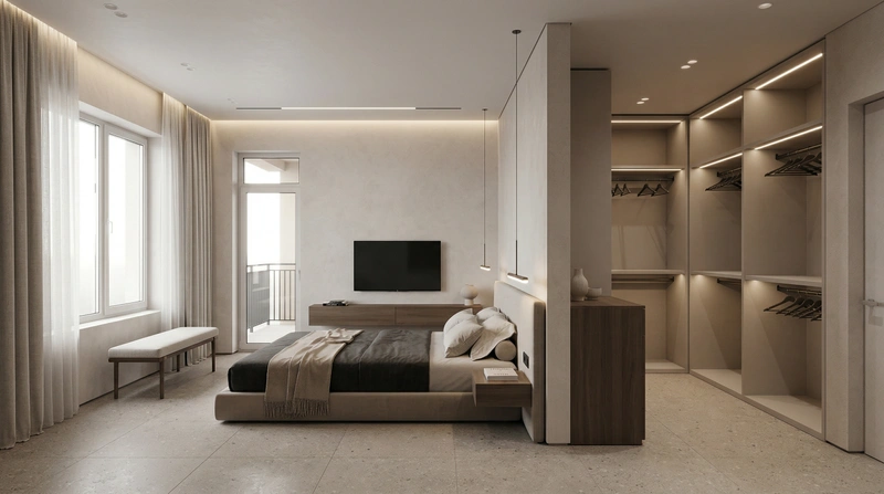 Дизайн спальни в стиле Минимализм — фото интерьера от нейросети RoomGPT