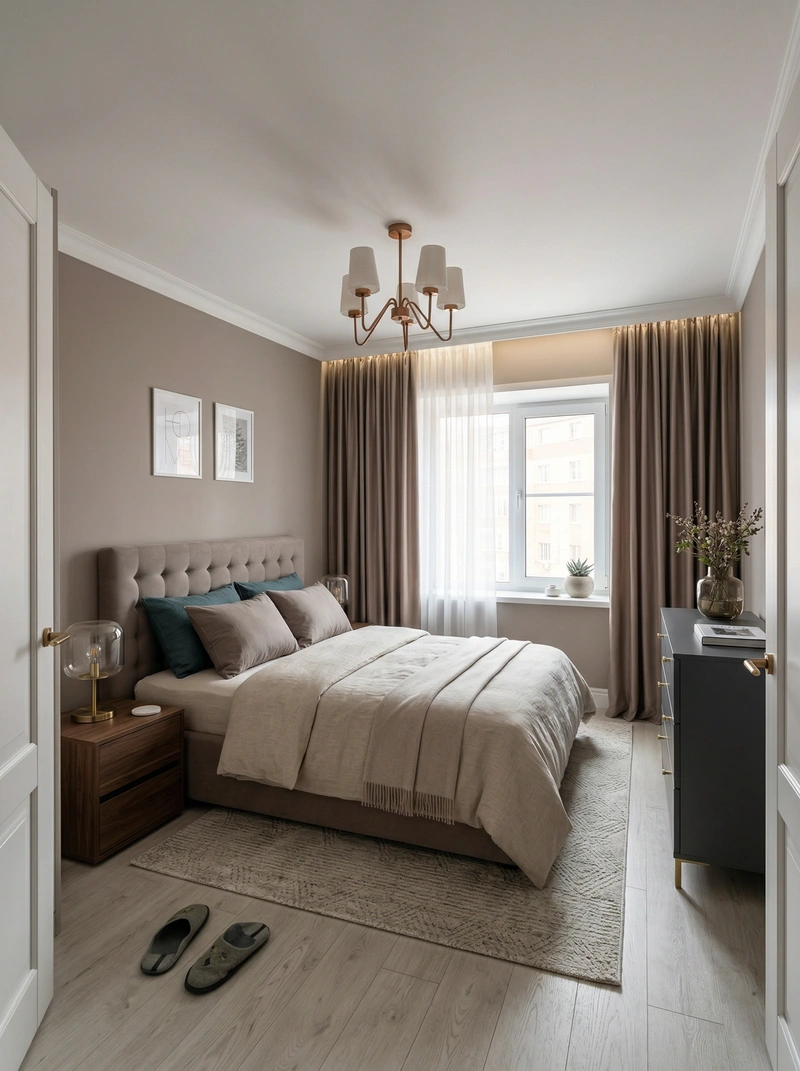 Дизайн интерьера в стиле Контемпорари — Спальня от нейросети RoomGPT