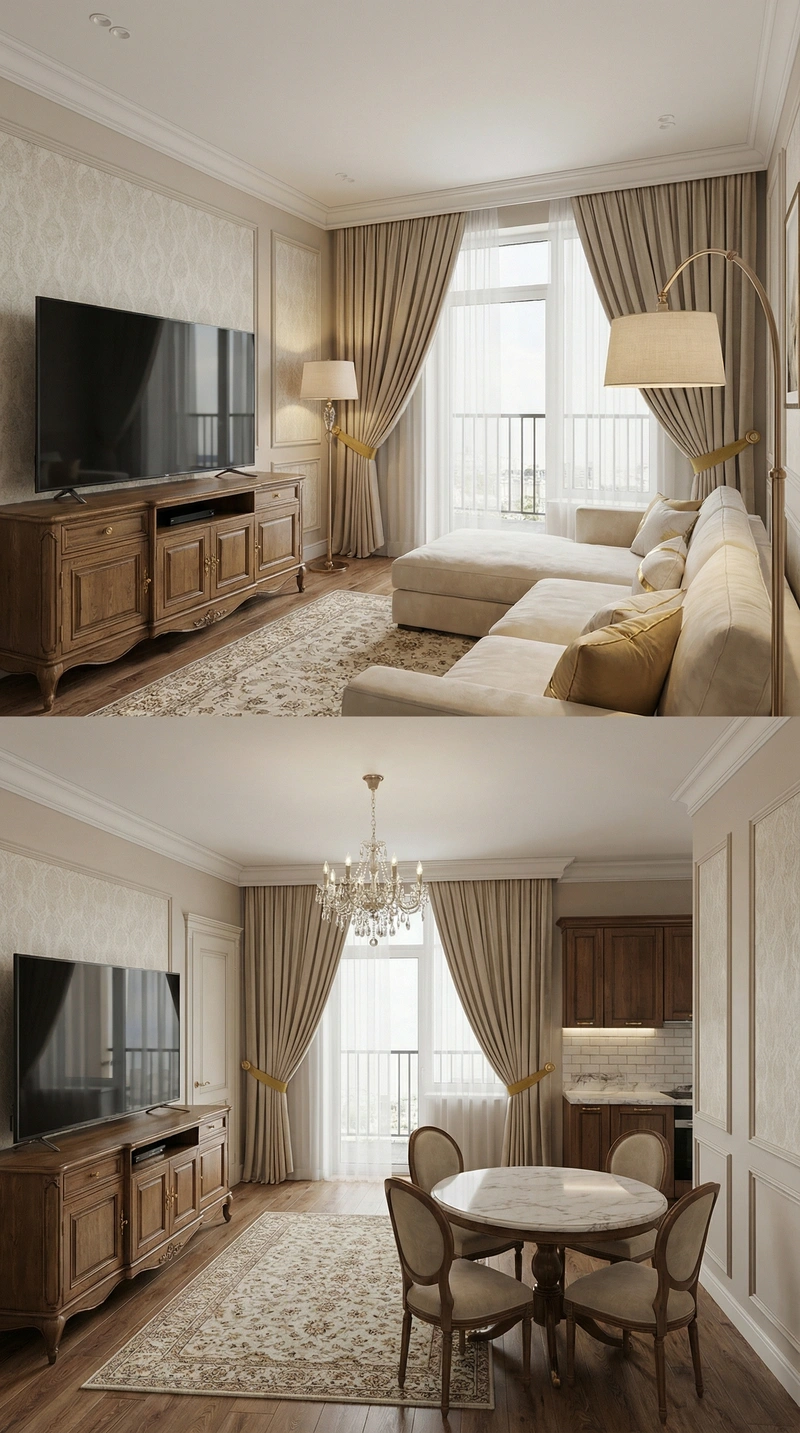 Дизайн интерьера в стиле Классика — Гостиная от нейросети RoomGPT