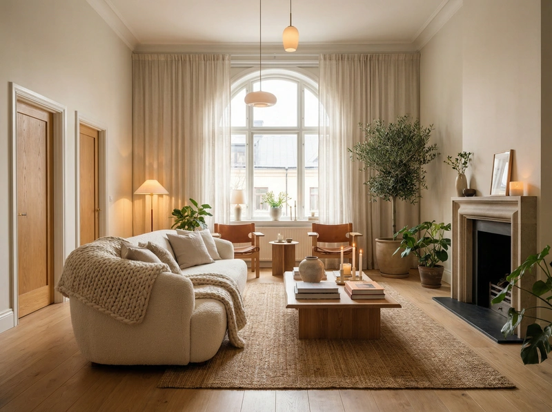 Дизайн интерьера в стиле Хюгге — Гостиная от нейросети RoomGPT