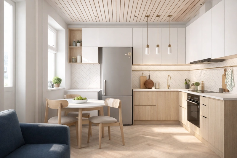 Дизайн кухни в стиле Сканди — фото интерьера от нейросети RoomGPT
