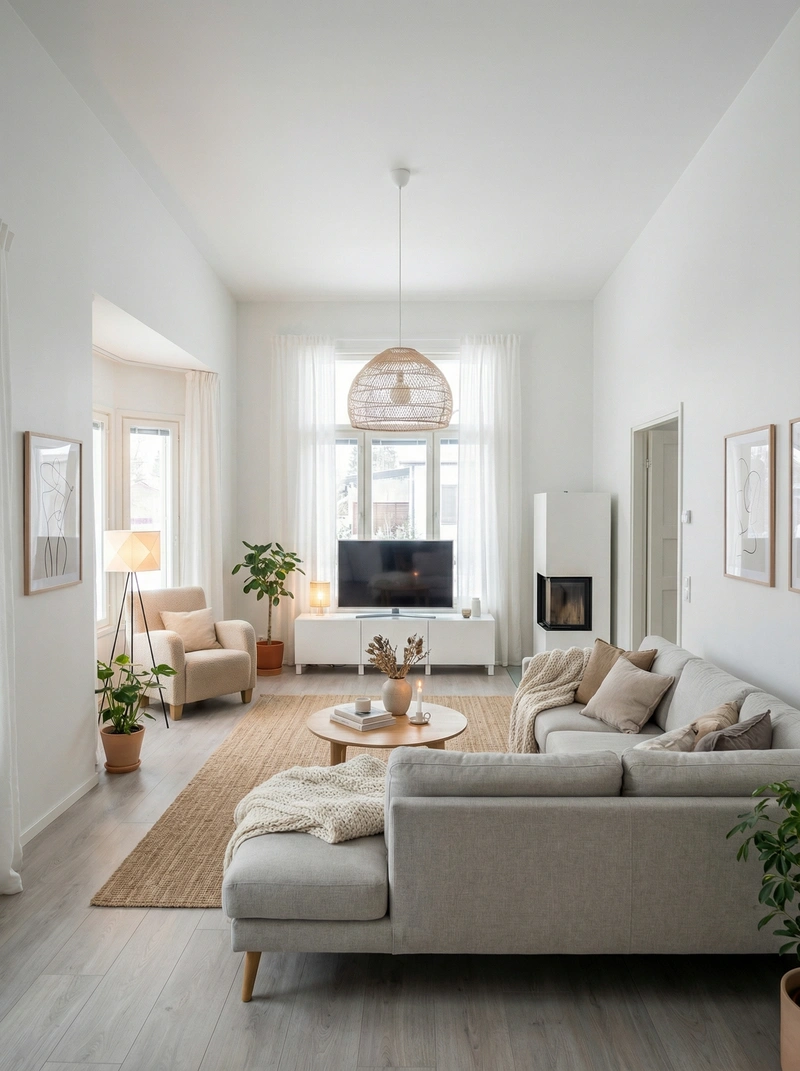 Дизайн интерьера в стиле Хюгге — Гостиная от нейросети RoomGPT