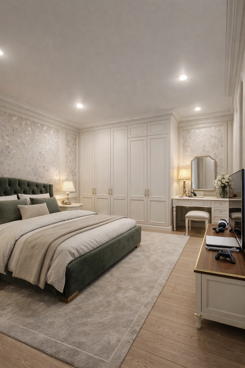 Дизайн спальни в стиле Классика — фото интерьера от нейросети RoomGPT