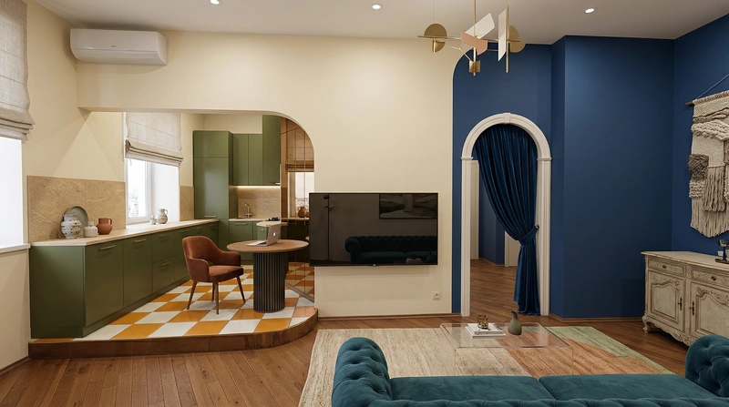 Дизайн интерьера в стиле Эклектика — Гостиная от нейросети RoomGPT