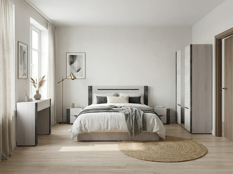 Дизайн спальни в стиле Сканди — фото интерьера от нейросети RoomGPT