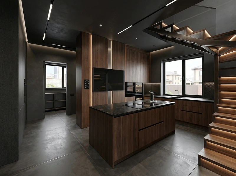 Дизайн кухни в стиле Блэктэк — фото интерьера от нейросети RoomGPT