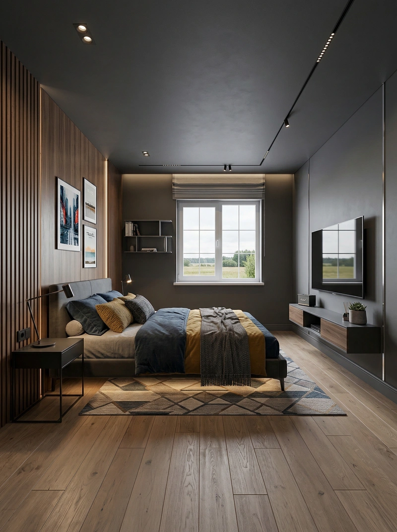 Дизайн интерьера в стиле Контемпорари — Спальня от нейросети RoomGPT