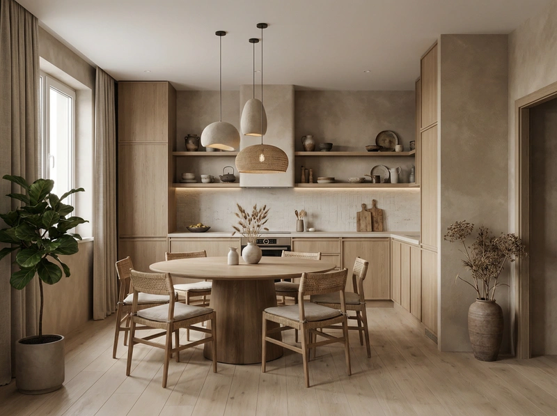 Дизайн кухни в стиле Japandi — фото интерьера от нейросети RoomGPT