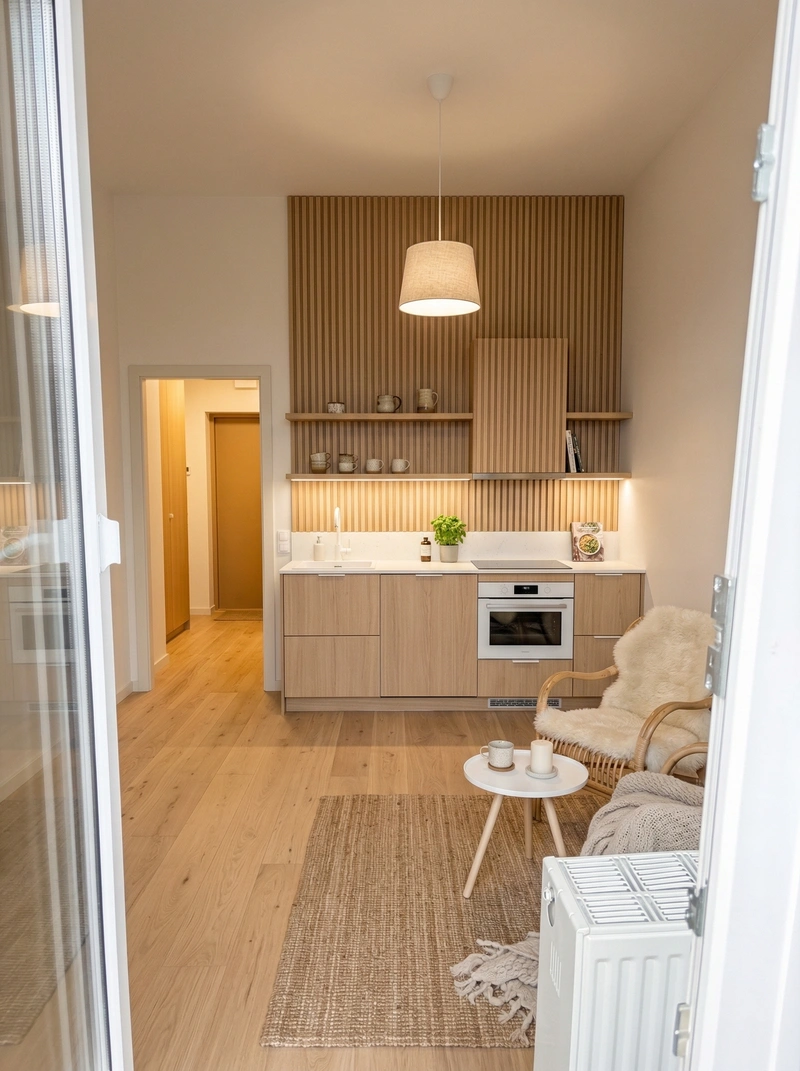 Дизайн кухни в стиле Хюгге — фото интерьера от нейросети RoomGPT