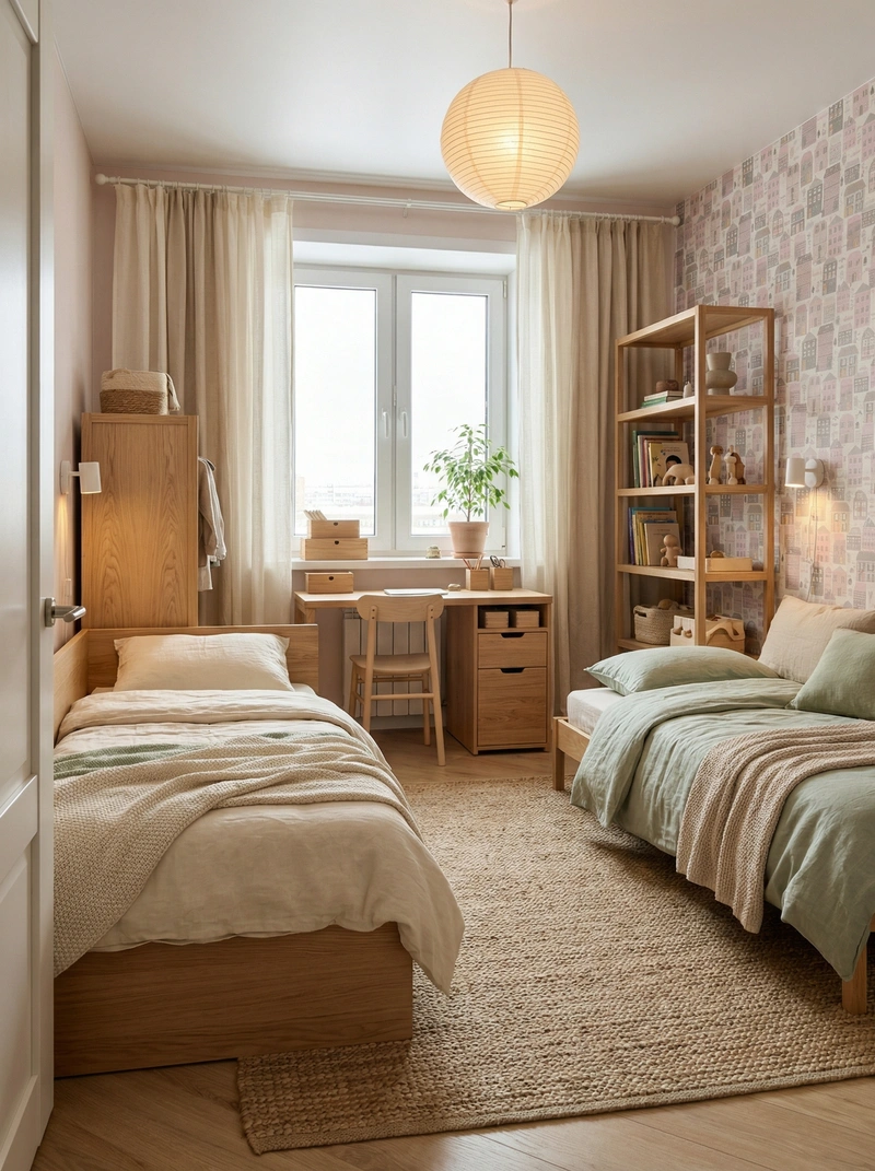 Дизайн детской в стиле Japandi — фото интерьера от нейросети RoomGPT