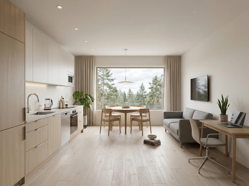 Дизайн кухни в стиле Сканди — фото интерьера от нейросети RoomGPT