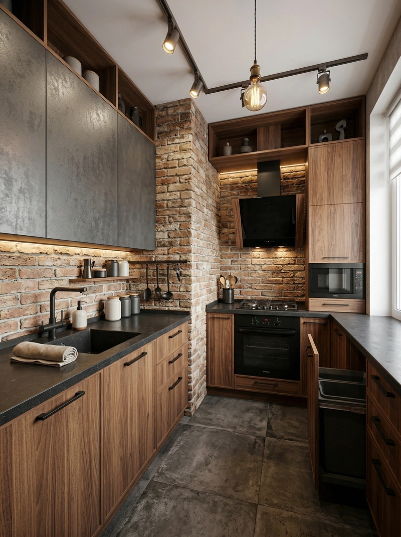 Дизайн кухни в стиле Лофт — фото интерьера от нейросети RoomGPT