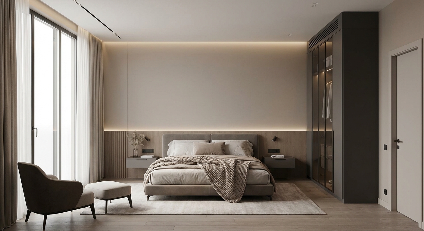Дизайн спальни в стиле Минимализм — фото интерьера от нейросети RoomGPT