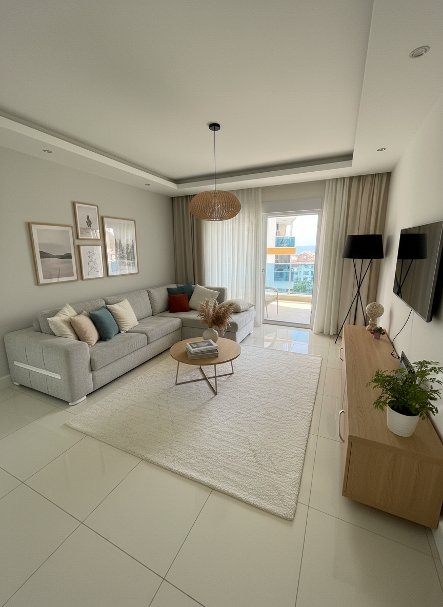 Дизайн гостиной в стиле Сканди — фото интерьера от нейросети RoomGPT