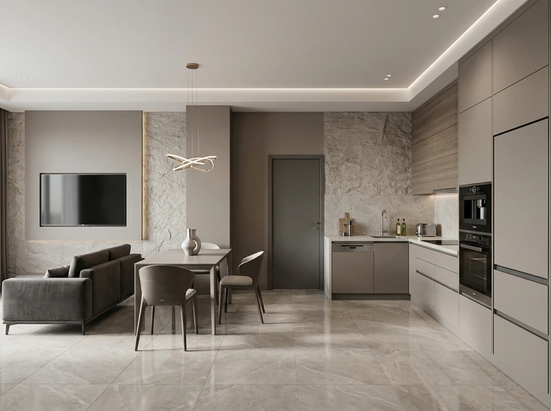 Дизайн интерьера в стиле Контемпорари — Кухня от нейросети RoomGPT