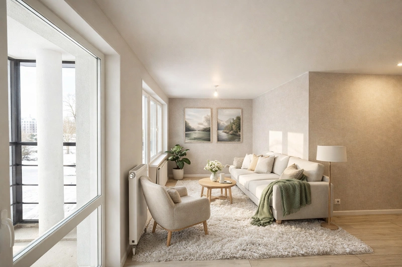 Дизайн гостиной в стиле Сканди — фото интерьера от нейросети RoomGPT