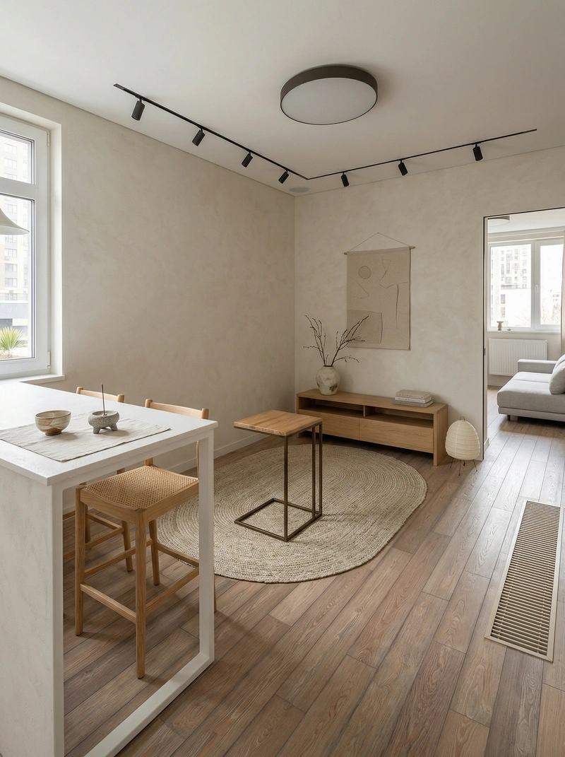 Дизайн гостиной в стиле Japandi — фото интерьера от нейросети RoomGPT