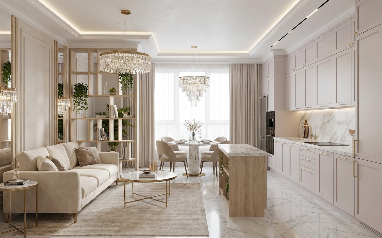 Дизайн кухни в стиле Неоклассика — фото интерьера от нейросети RoomGPT