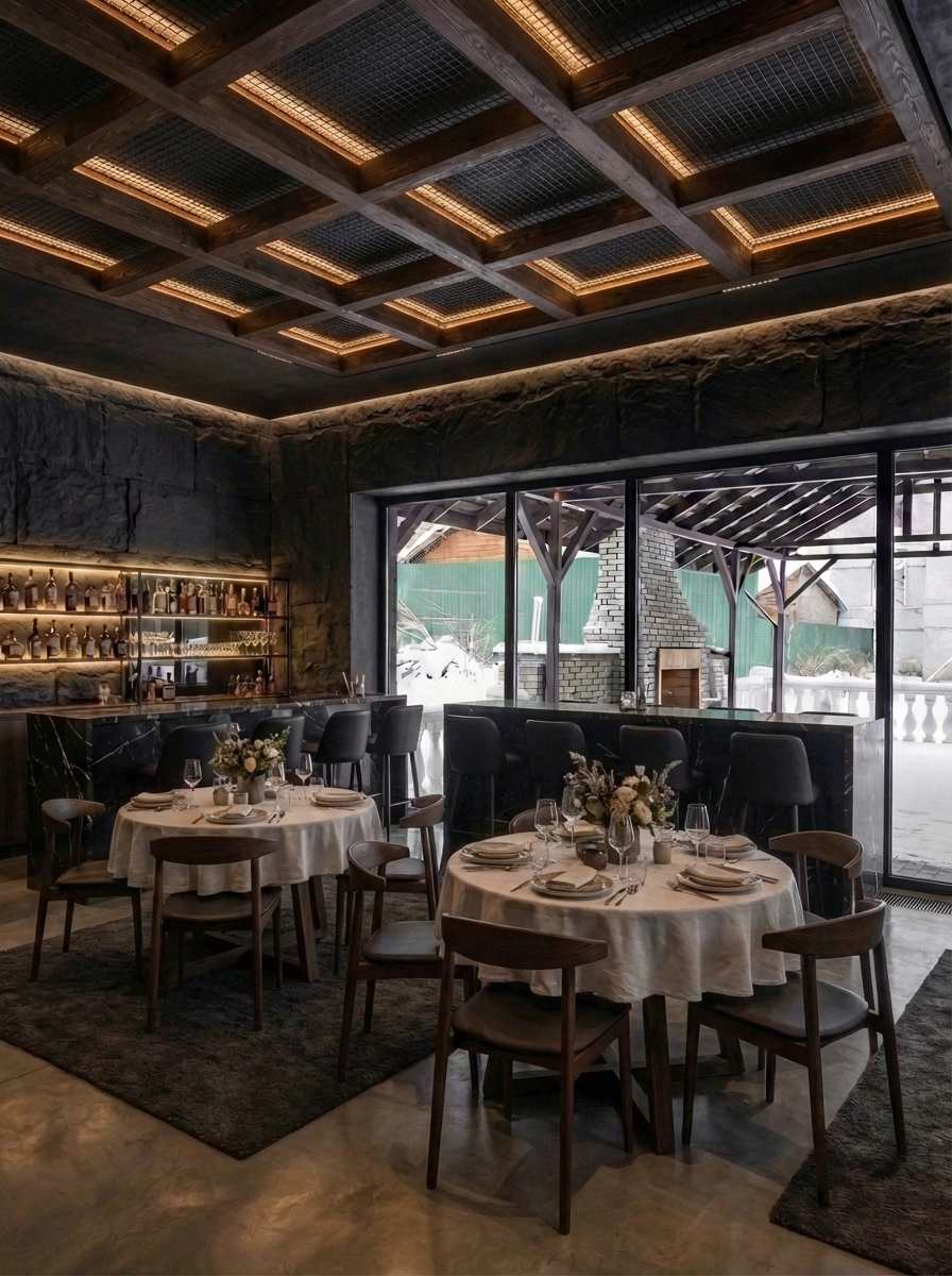 Дизайн гостиной в стиле Блэктэк — фото интерьера от нейросети RoomGPT