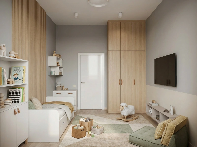 Дизайн детской в стиле Сканди — фото интерьера от нейросети RoomGPT