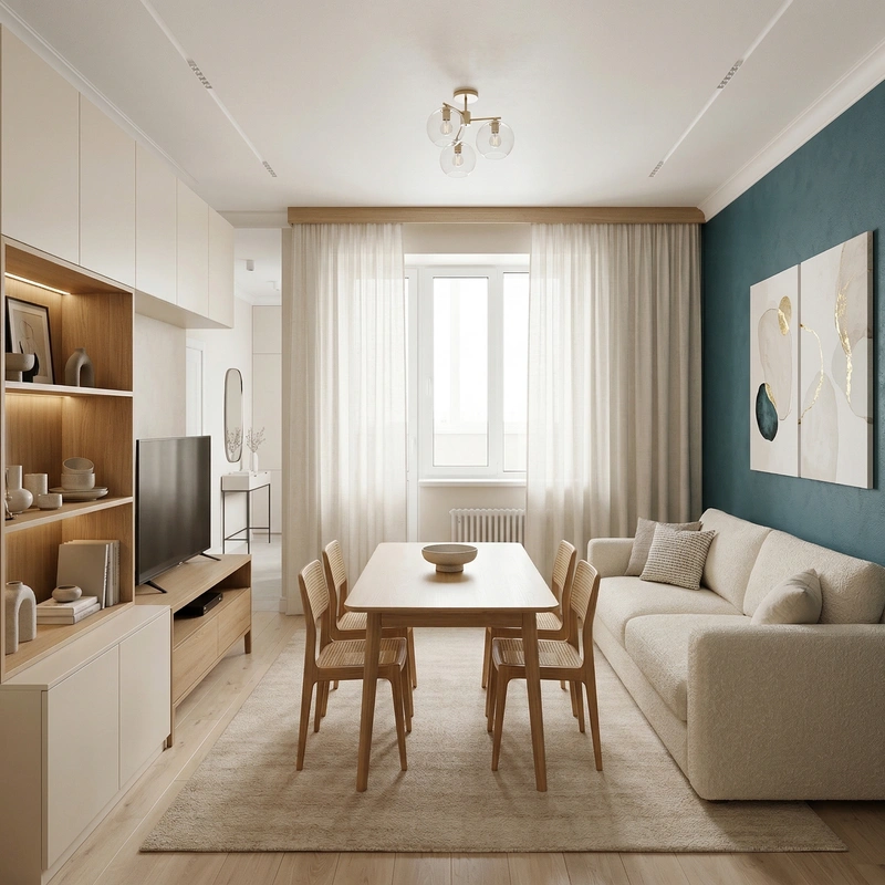 Дизайн гостиной в стиле Хюгге — фото интерьера от нейросети RoomGPT