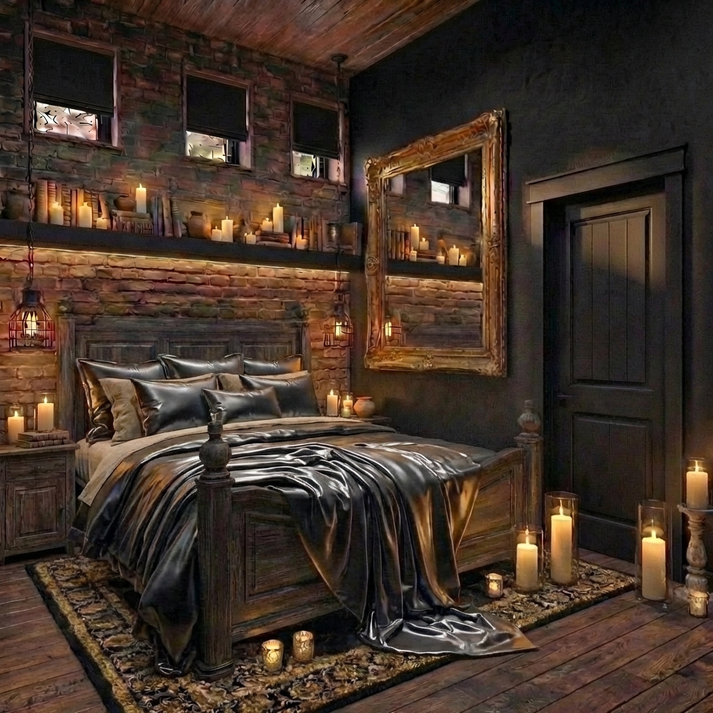 Дизайн спальни в стиле Блэктэк — фото интерьера от нейросети RoomGPT