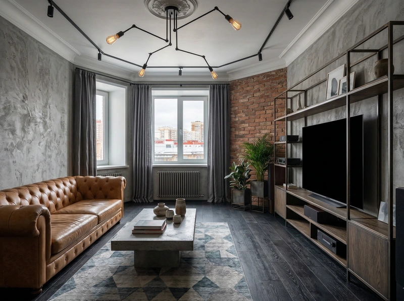 Дизайн интерьера в стиле Лофт — Гостиная от нейросети RoomGPT