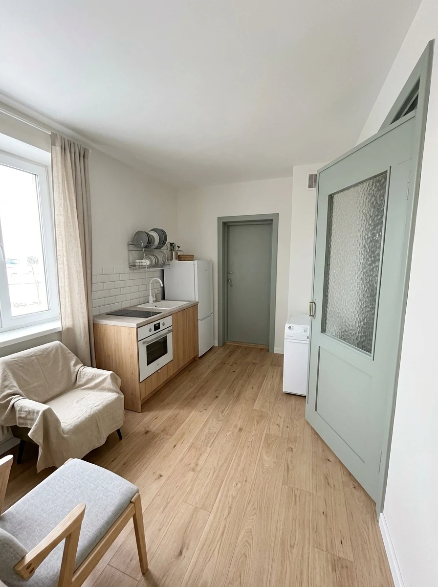 Дизайн кухни в стиле Сканди — фото интерьера от нейросети RoomGPT