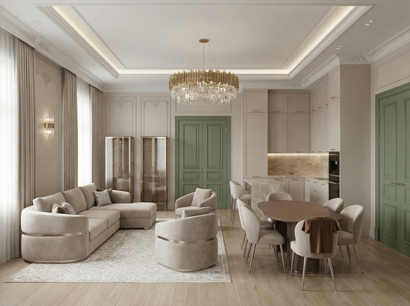 Дизайн интерьера в стиле Неоклассика — Гостиная от нейросети RoomGPT