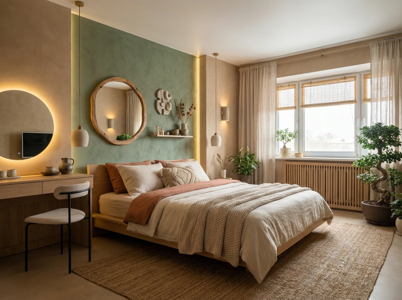 Дизайн спальни в стиле Japandi — фото интерьера от нейросети RoomGPT