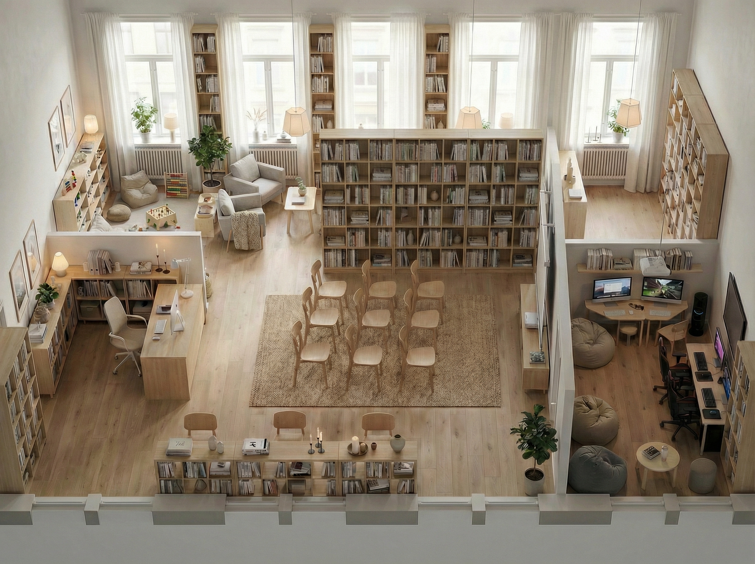 Дизайн гостиной в стиле Хюгге — фото интерьера от нейросети RoomGPT