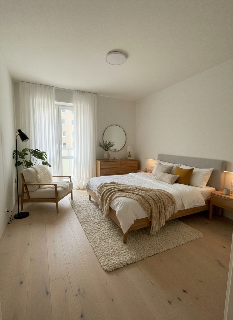 Дизайн интерьера в стиле Хюгге — Спальня от нейросети RoomGPT