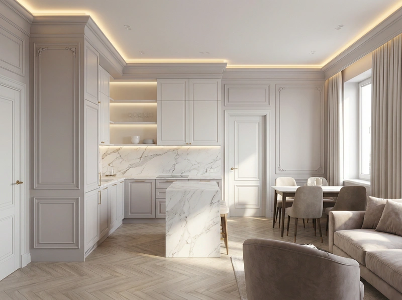 Дизайн интерьера в стиле Классика — Кухня от нейросети RoomGPT