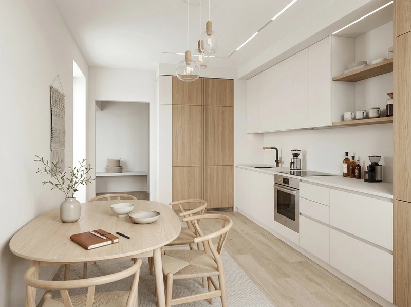 Дизайн кухни в стиле Сканди — фото интерьера от нейросети RoomGPT