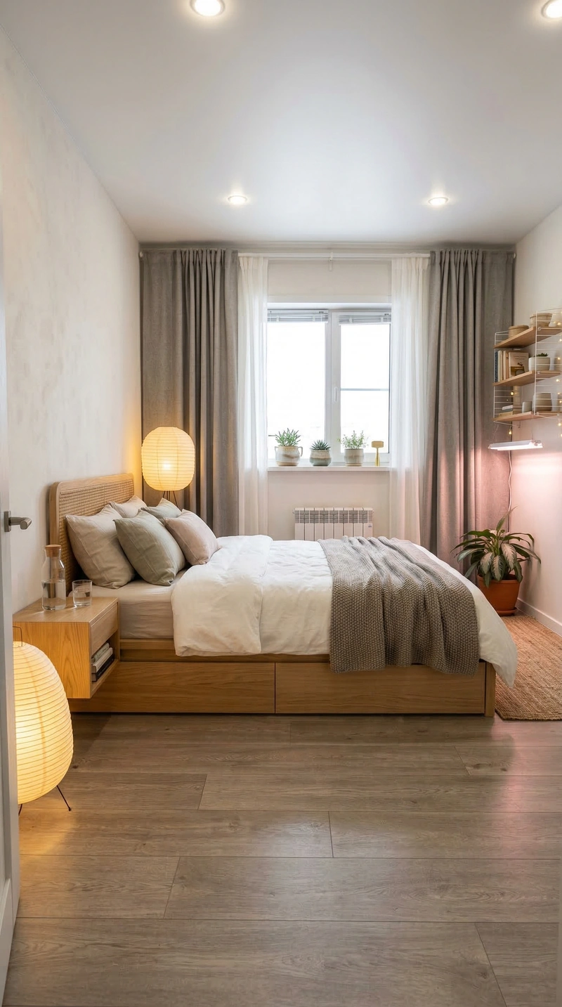 Дизайн спальни в стиле Хюгге — фото интерьера от нейросети RoomGPT