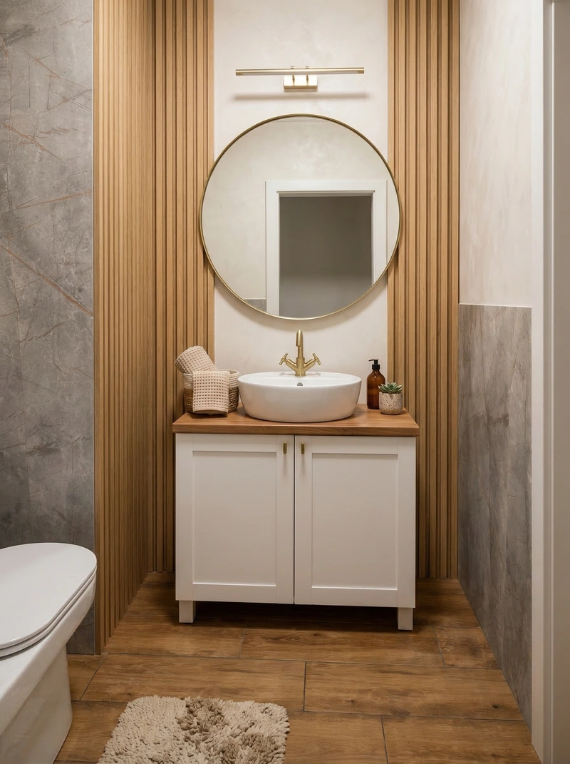 Дизайн ванной в стиле Хюгге — фото интерьера от нейросети RoomGPT