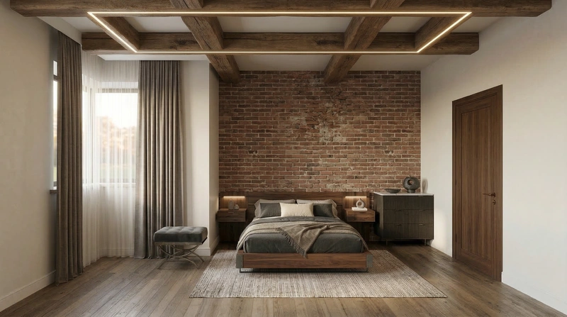 Дизайн интерьера в стиле Лофт — Спальня от нейросети RoomGPT