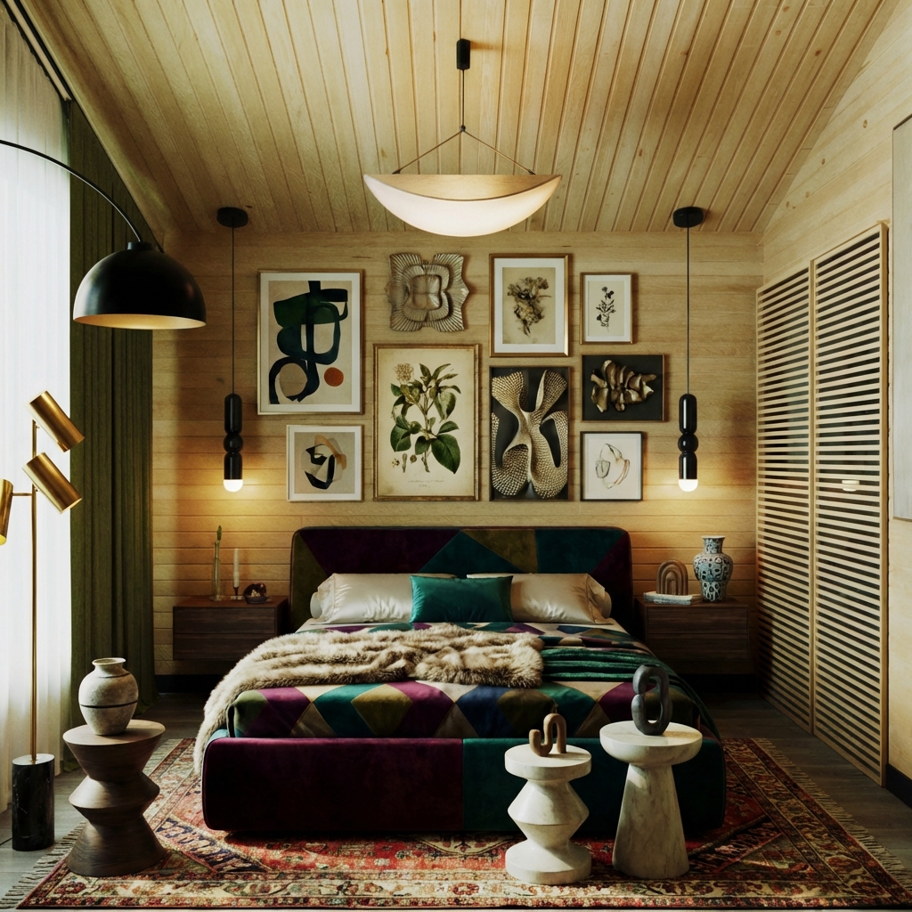 Дизайн спальни в стиле Эклектика — фото интерьера от нейросети RoomGPT