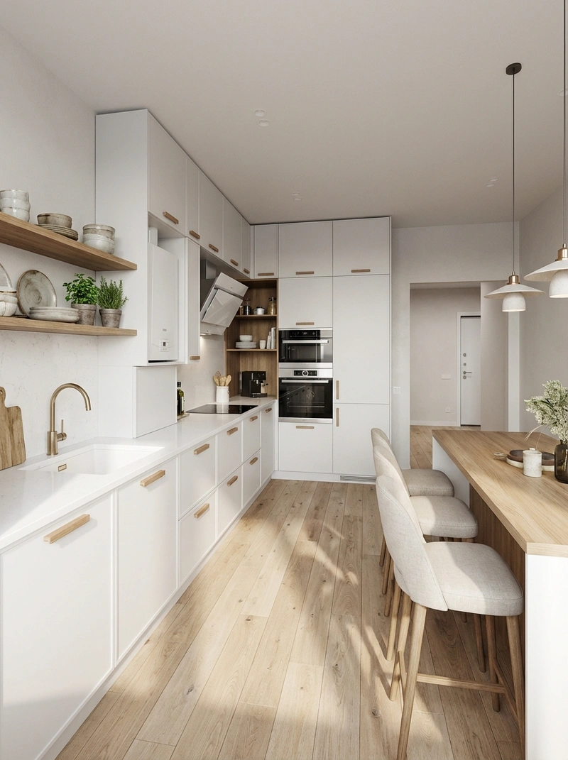 Дизайн интерьера в стиле Сканди — Кухня от нейросети RoomGPT