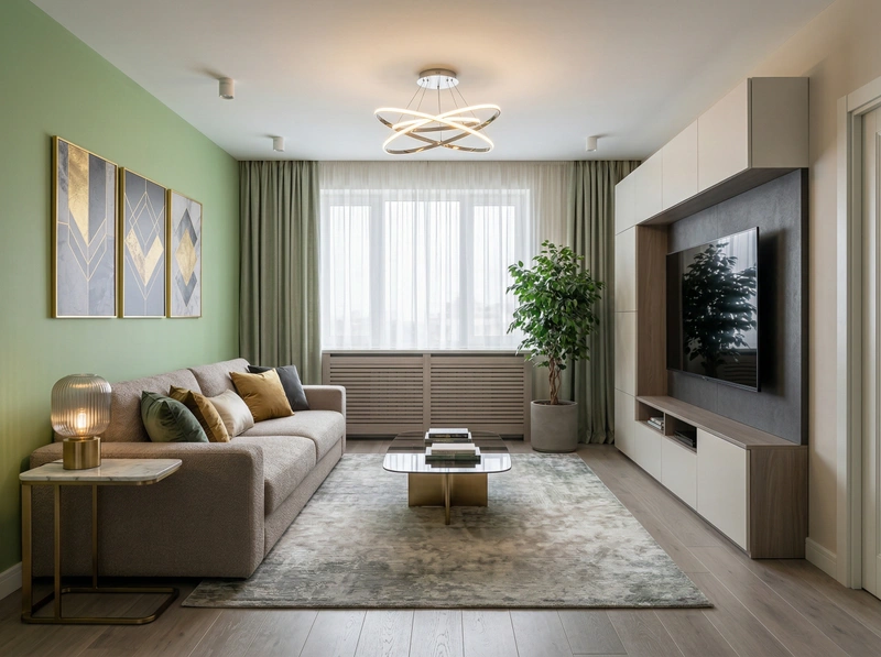 Дизайн гостиной в стиле Контемпорари — фото интерьера от нейросети RoomGPT