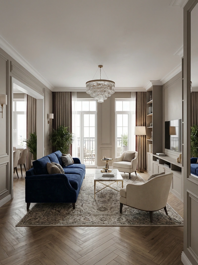 Дизайн интерьера в стиле Классика — Гостиная от нейросети RoomGPT