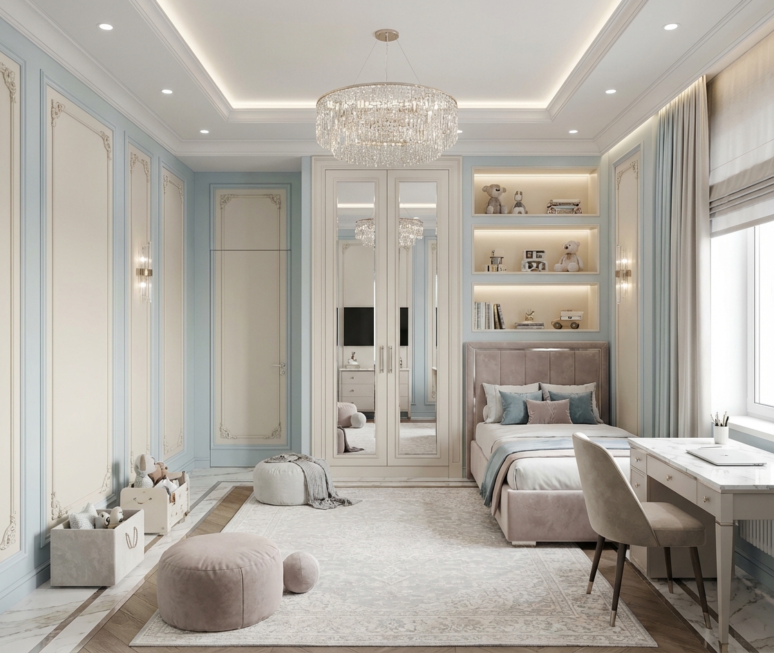 Дизайн детской в стиле Классика — фото интерьера от нейросети RoomGPT