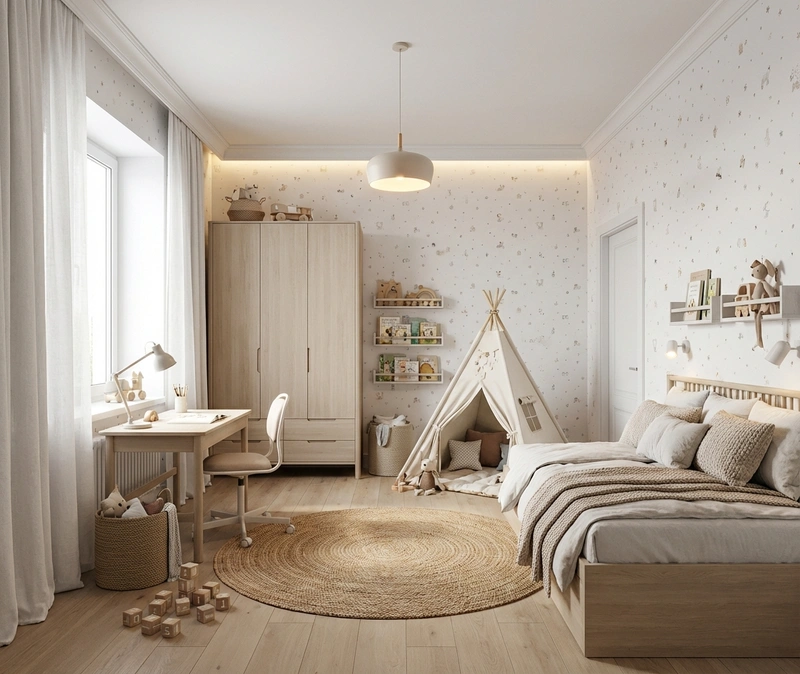 Дизайн интерьера в стиле Хюгге — Детская от нейросети RoomGPT