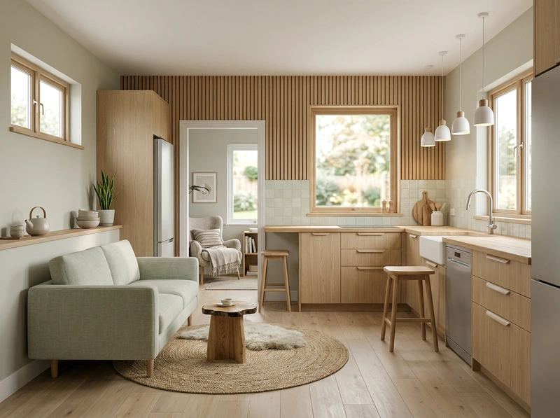 Дизайн кухни в стиле Хюгге — фото интерьера от нейросети RoomGPT