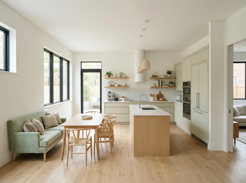 Дизайн кухни в стиле Сканди — фото интерьера от нейросети RoomGPT