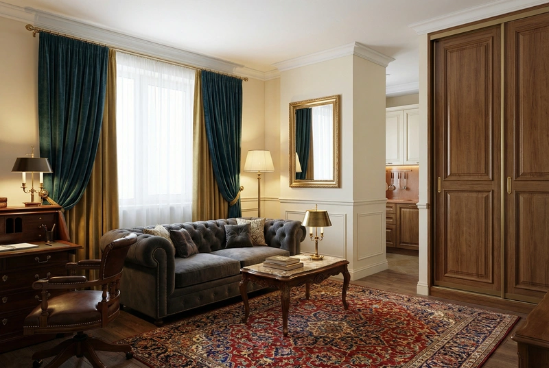 Дизайн интерьера в стиле Классика — Гостиная от нейросети RoomGPT