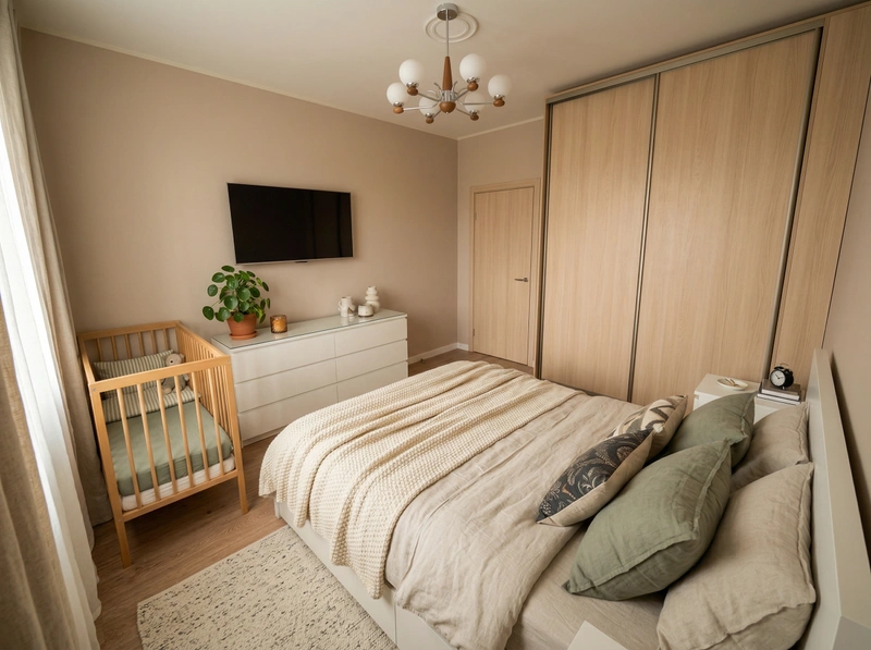 Дизайн спальни в стиле Хюгге — фото интерьера от нейросети RoomGPT